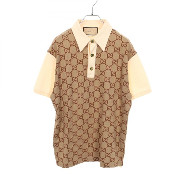 GUCCI Maxi GG Polo shirt 682015 silk cotton Beige Used mens size M