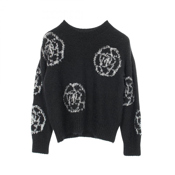 CHANEL Camelia knitwear Sweater silk cashmere wool Black Used Women size 36 CC