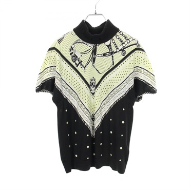 HERMES Twillaine HARNAIS DE COUR Knitwear top 2H2826DS silk cashmere Used #38