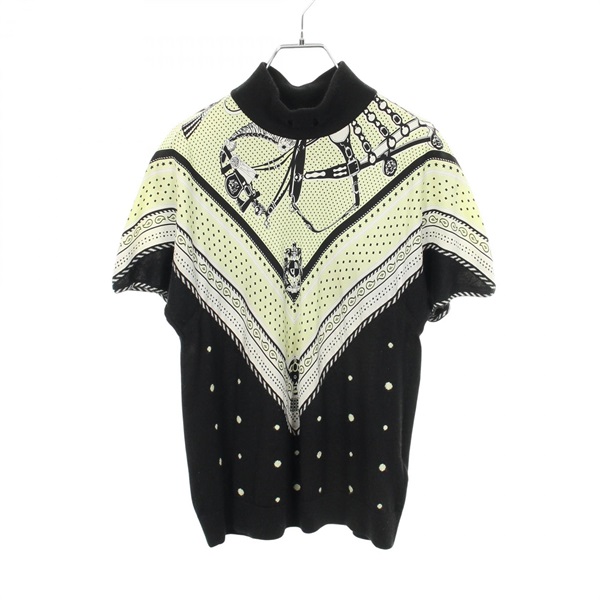 HERMES Twillaine HARNAIS DE COUR Knitwear top 2H2826DS silk cashmere Used #38