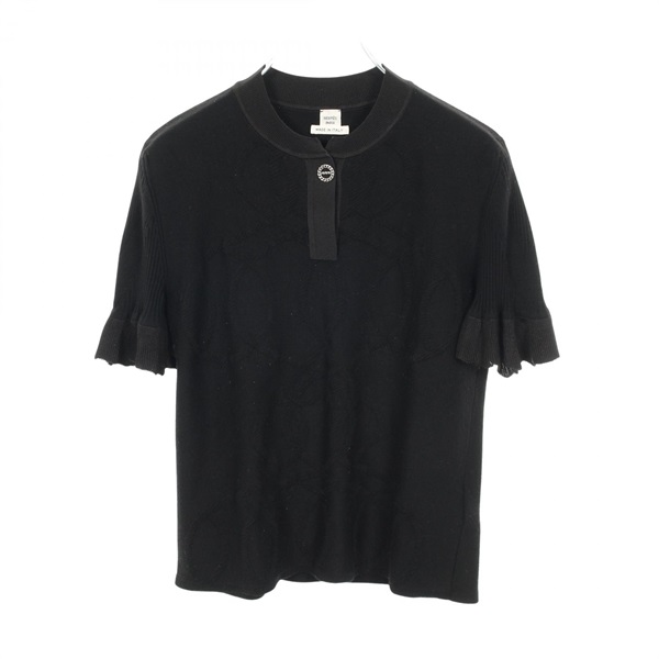 HERMES Palefroi Remix Short sleeve Knitwear T-shirt 5H2675DF wool Black Used #38