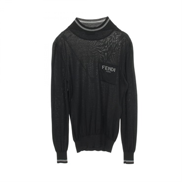 FENDI Crewneck Knitwear Sweater #38 silk Black Used Women