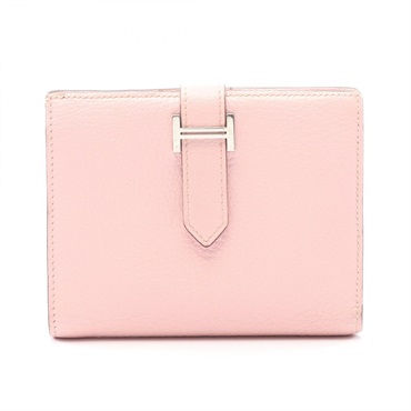HERMES Bearn Compact Bi-fold wallet purse D Chevre leather Rose sakura SHW Used