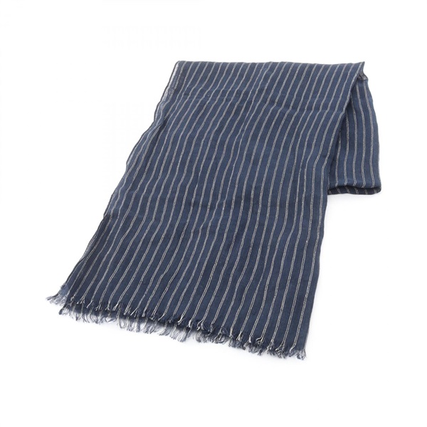 Brunello Cucinelli stripe Stall Skarf Wrap Fabric Navy Silver Used unisex