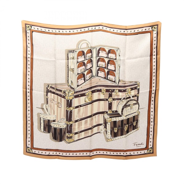 FENDI Scarf silk Brown White Used Women