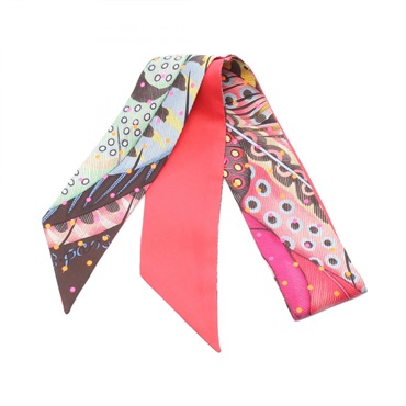 HERMES Twilly Bouclerie Moderne Plumetis Scarf silk Brown Red Used Women