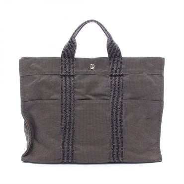 HERMES Herline MM Tote hand Bag Nylon canvas Gray Used unisex SHW