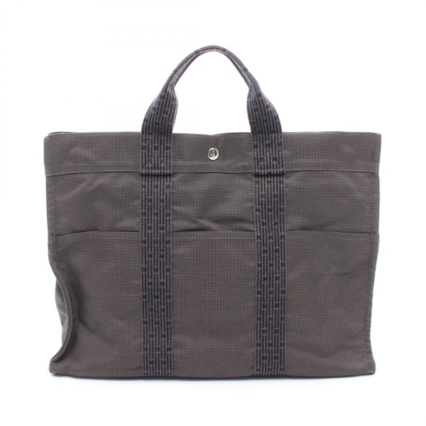 HERMES Herline MM Tote hand Bag Nylon canvas Gray Used unisex SHW