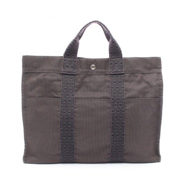HERMES Herline MM Tote hand Bag Nylon canvas Gray Used unisex SHW