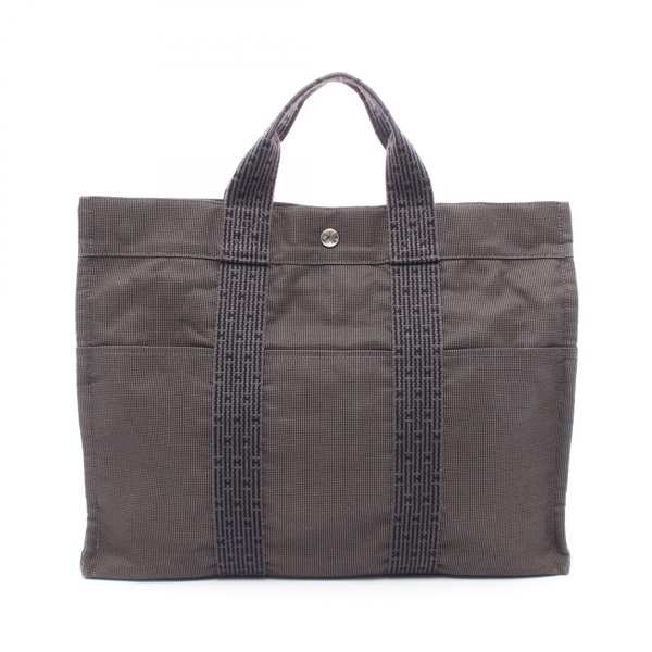 HERMES Herline MM Tote hand Bag Nylon canvas Gray Used unisex SHW