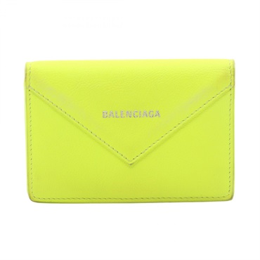 BALENCIAGA PAPIER ZA THIN CARD Case Holder 499201 leather Green Yellow Used