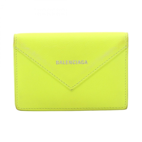BALENCIAGA PAPIER ZA THIN CARD Case Holder 499201 leather Green Yellow Used