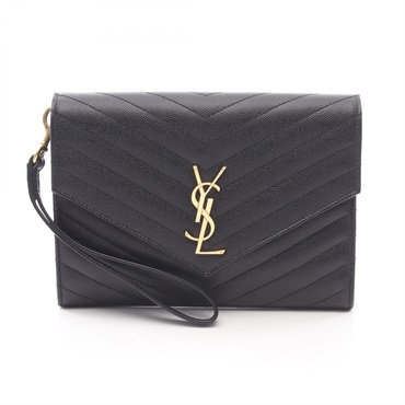 SAINT LAURENT PARIS Monogram business clutch bag 617662BOW011000 leather BK Used