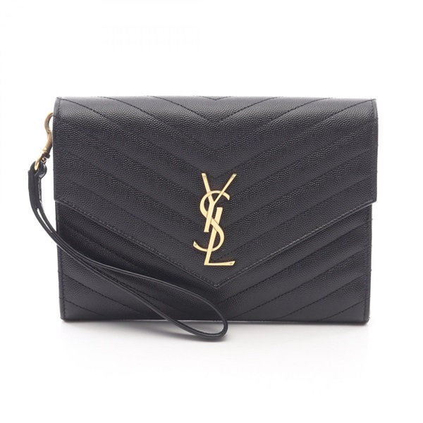SAINT LAURENT PARIS Monogram business clutch bag 617662BOW011000 leather BK Used