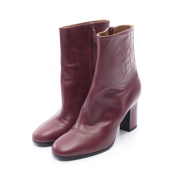 HERMES Bookplate boots leather Bordeaux #36 Used Women