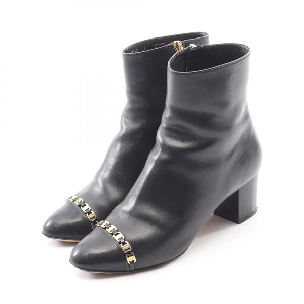 Salvatore Ferragamo short heel boots shoes #5 1/2 leather Black Used Women