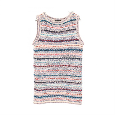 CHANEL Gripoa Button Dress Nylon cotton Pink Blue Multicolor #40 Used Women