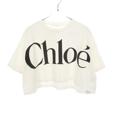 Chloe logo print Cropped T-shirt Top cotton White Black Used Women size XS