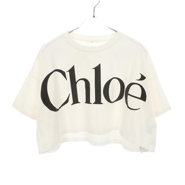 Chloe logo print Cropped T-shirt Top cotton White Black Used Women size XS