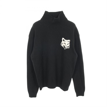 MAISON KITSUNE FOX HEAD knit Pullover Sweater wool Black #M Used Women