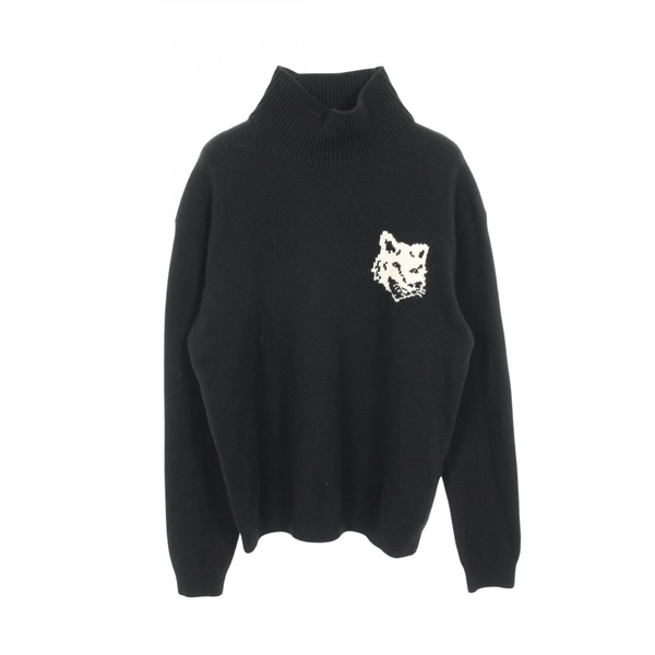 MAISON KITSUNE FOX HEAD knit Pullover Sweater wool Black #M Used Women