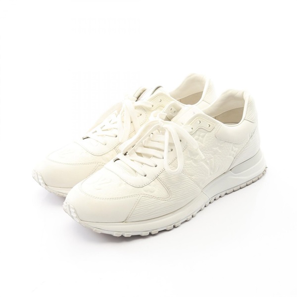 LOUIS VUITTON Runaway Line sneakers shoes #8 1/2 Monogram Emboss White Used LV
