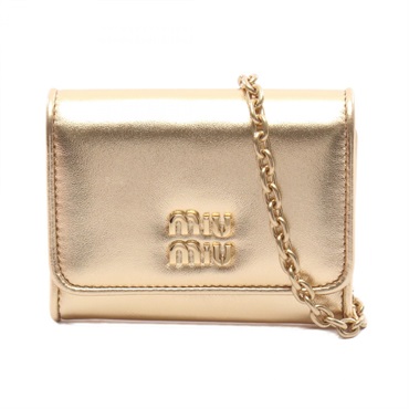Miu Miu Chain Card Case holder Compact wallet 5MR030 leather Gold Women