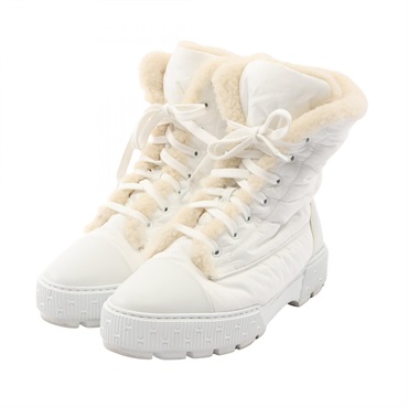 HERMES fresh short boots #39 Fabric Boa White Used Women