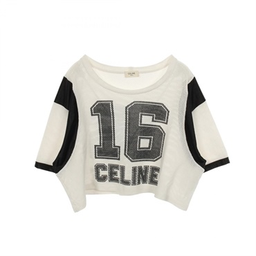 CELINE Short sleeve T-shirt Tops cotton White Black Used Women size S