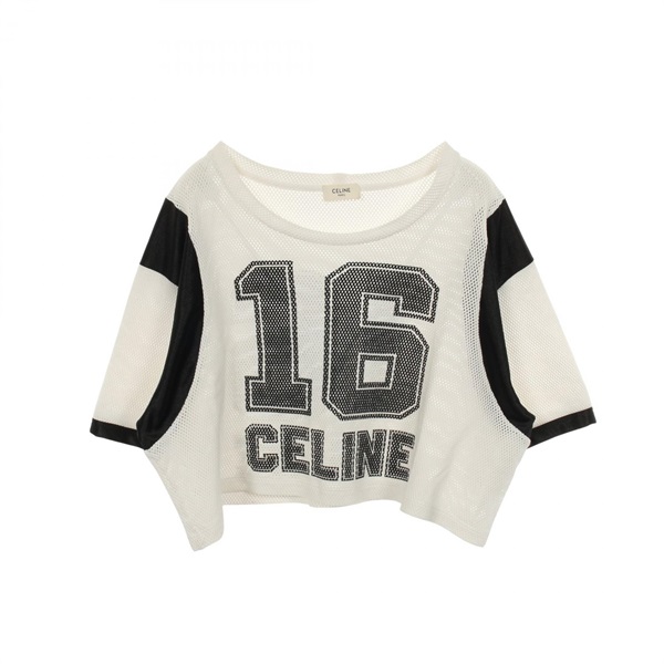 CELINE Short sleeve T-shirt Tops cotton White Black Used Women size S