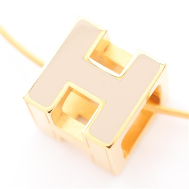 HERMES  Cage d'H H-cube Necklace Pendant Gold Plated Beige Used women