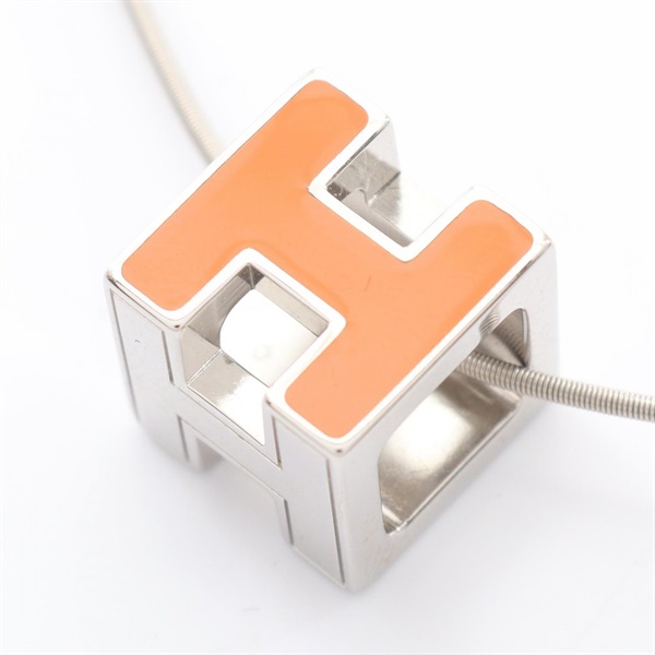 HERMES Cage d'H Necklace Stainless Steel Orange Used Women