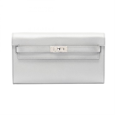 HERMES Kelly To Go Shoulder Crossbody Bag Chevre Chamkila leather Silver SHW K