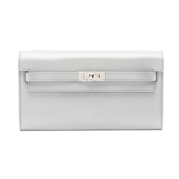 HERMES Kelly To Go Shoulder Crossbody Bag Chevre Chamkila leather Silver SHW K