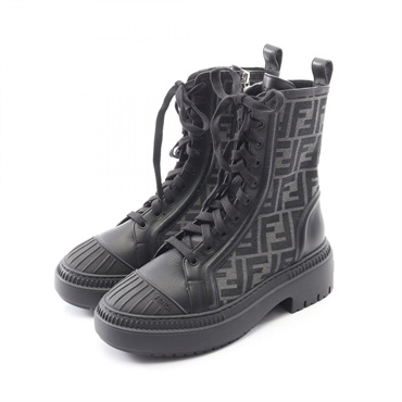 FENDI Domino Combat Boots Shoes canvas leather Black Used Women size 38