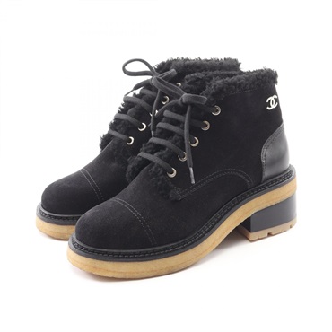 CHANEL COCO Mark Boots Shoes Suede leather Black Used Women size 37 1/2