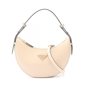 PRADA SOFT CALF Arque shoulder crossbody Handbag 1BC194 leather Beige Used Women
