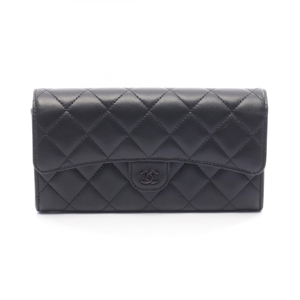 CHANEL Classic Long Flap Wallet Matelasse Bifold purse AP0241 leather Black CC
