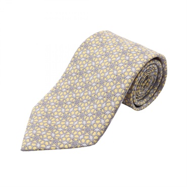 HERMES Tie Silk Yellow Gray Used mens