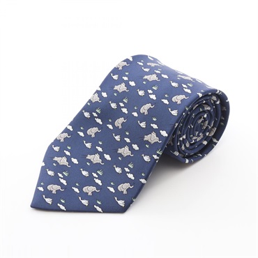 HERMES Tie Silk Navy Used mens