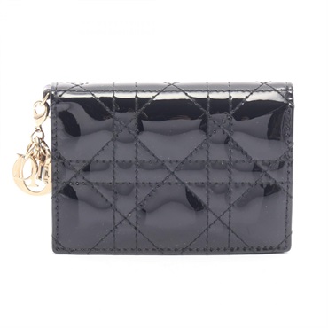 Christian Dior Lady Dior Cannage Card Case holder purse Patent leather Black