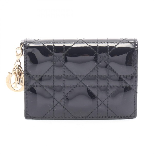 Christian Dior Lady Dior Cannage Card Case holder purse Patent leather Black