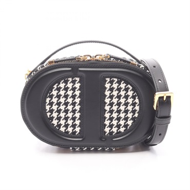 Dior CD Signature Oval Camera Shoulder Bag canvas leather Black White Used Women
