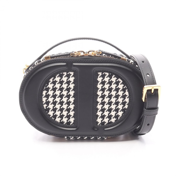 Dior CD Signature Oval Camera Shoulder Bag canvas leather Black White Used Women