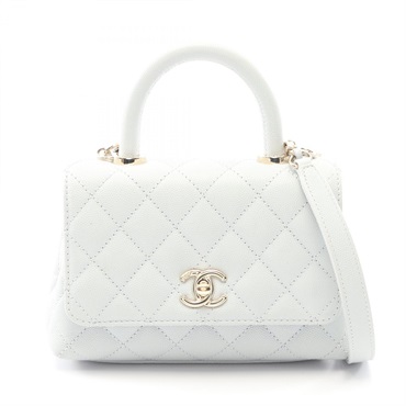 CHANEL Coco Handle XXS Matelasse Shoulder Handbag Leather Blue Used Women GHW