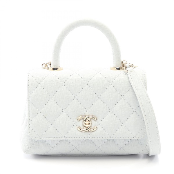 CHANEL Coco Handle XXS Matelasse Shoulder Handbag Leather Blue Used Women GHW