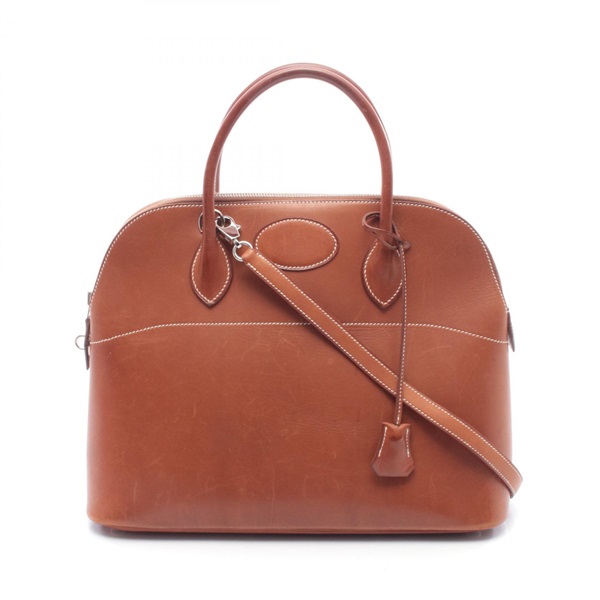 HERMES Bolide 37 Shoudler Handbag Barenia leather Brown Noisette SHW Used F