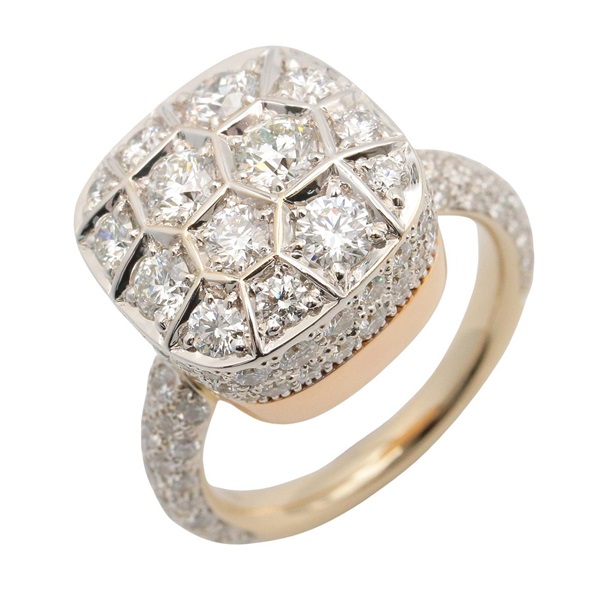 Pomellato Noodle Ring Diamond 18KYG 18KPG Gold Used women US size 6.25 #55