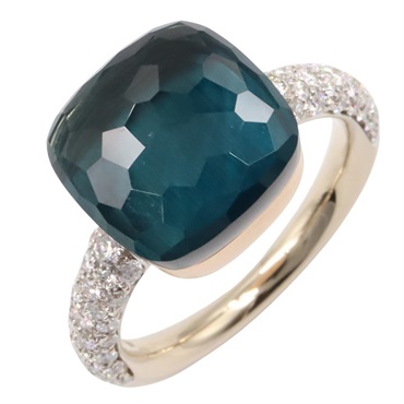Pomellato Floating Diamond Ring 18KWRG London Blue Topaz Women Us size #7.25