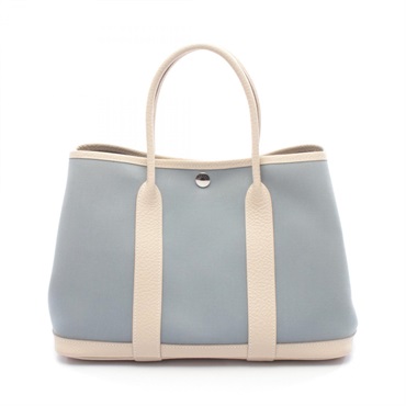 HERMES Garden party TPM Tote Bag Toile officiercanvas leather Blue Beige Used X